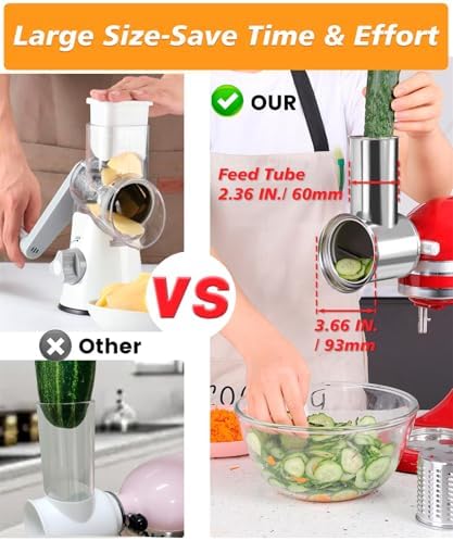 Stainless Steel Slicer Shredder Attachment for KitchenAid Mixers, Large Salad Maker,Cheese Grater Accessories with 4 Thick Blades,Dishwasher Safe