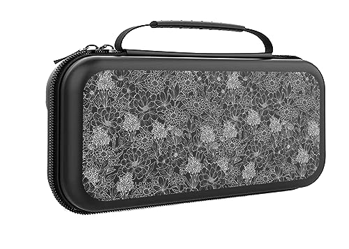 Meadow Flowers Switch Case For Nintendo Switch OLED/Switch LITE/Switch Accessories, Monochrome Cute Carry Protective Bag, Travel Game Console Cases, Controller Hard Shell Holder 20 Cartridge Slot J85
