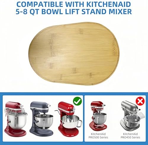 Bamboo Mixer Slider Mat for Kitchenaid 6-8 Qt Stand Mixer,Kitchen Appliance Slider Mat, KitchenAid Mixer Accessories, Mixer Appliance Moving Tray For KitchenAid, Countertop Mixer Mover Slider Board
