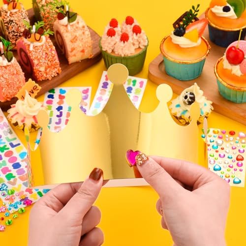 Gold Paper Crowns, Diy Birthday King Crowns Craft to Decorate, Paper Prince Princess Crown Hats for School Classroom