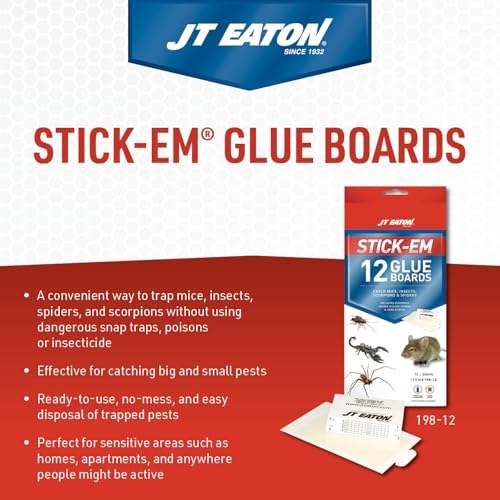 JT Eaton Stick-Em 198-12 Mouse & Insect Glue Trap, 12 Glue Traps, White