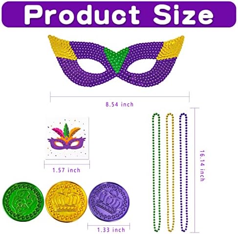MGparty 168 PCS Mardi Gras Accessories - Masks Beads Necklaces Coins Tattoos Carnival Parade Masquerade Party Decorations Supplies