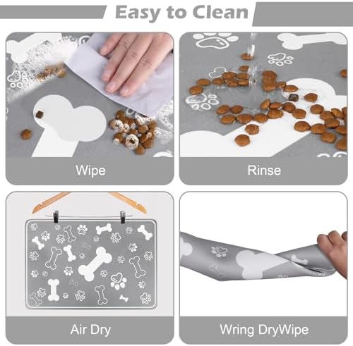 Pet Feeding Mat,Rapid Absorbent Mats for Dog Cat Food, Dog Placemat Water Bowl Mat with Rubber Backing,Messy Drinkers to Protect Floors, Pet Accessories 12"x18" Grey