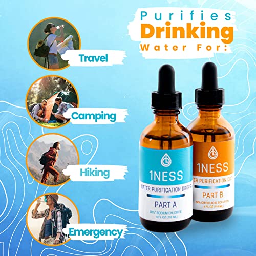 1NESS Chlorine Dioxide Kit 2 Part Liquid Classic 1:1 Set Citric Acid 50% : Sodium Solution (1x 4oz Solution A + 1x 4oz Solution B)