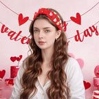 Valentine’s Day Headband for Women Candy Love Conversation Heart Headband Jeweled Beaded Heart Knotted Headband Sparkly Red Pink Rhinestone Hairband Valentines Accessories Gifts