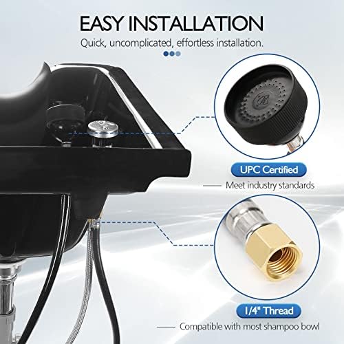 LukLoy UPC Certified Salon Shampoo Bowl Sprayer Head with Black Rubber Hose, Professional Salon Sink Replacement Part for Salon Barber Shop Spa, 1/4" Thread