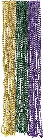 4E's Novelty 72 Pack Bulk Mardi Gras Beads Necklaces Purple Green Gold Beads, 33 Inches Long 7mm Thick, Tree Decoration, Party Favors Supplies, Costume Accessories (72)