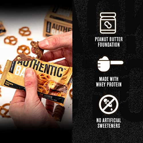 Authentic Bar Kitchen Sink Protein Bars - Tasty Meal Replacement Energy Bars w/ 16g Whey Protein Isolate, Natural Sugars from Pure Honey, Healthy Fat Peanut Butter Foundation - 12 Pack