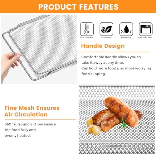 Air Fryer Basket for Breville BOV900BSS Smart Oven Air Fryer Pro,16.5"D x 11.8"W x 1.1"H Food Grade Steel Mesh Baskets Accessories Tray for Breville Air Fryer Toaster Oven, Microwave Oven