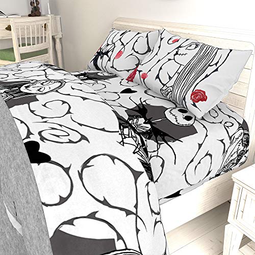 Jay franco Disney Nightmare Before Christmas Moonlight 7 Pc Jay franco Queen Bed Set-Includes Reversible Comforter&Sheet Set-Features Jack&Sally-Super Soft Fade Microfiber-(Official Disney Product)