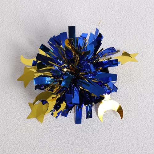 Ramadan Metallic Cheer Pom Pom Hair Clip Barrettes for Girls Women – Glitter Gold Blue Moon Star Hairpins,Ramadan Mubarak Decoration Accessories, Party Favor Gift for Kids