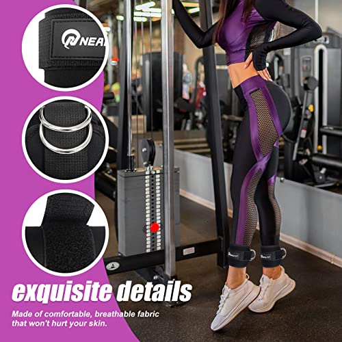 NEALFIT Ankle Strap for Cable Machine, Gym Ankle Cuff for Kickbacks, Leg Extensions, Glute Workouts, Booty Hip Abductors Exercise for Women and Men (Pair, Black)