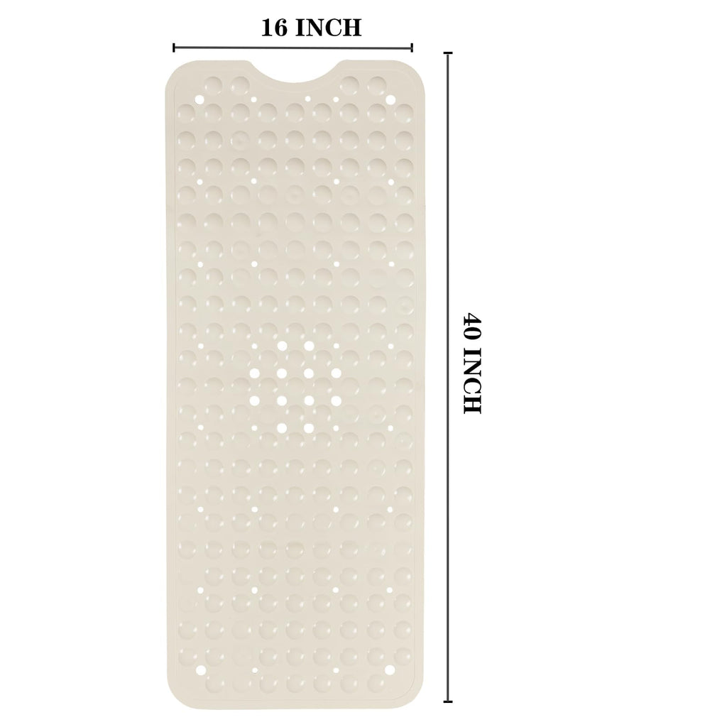 YANZIFLY Bathtub Mat for Shower: Soft Silicone 16X40 Inch Bath Mat Non Slip with Suction Cups Tub Mat for Bathroom for Kids Elderly Extra Large Shower matt Machine Washable - Beige