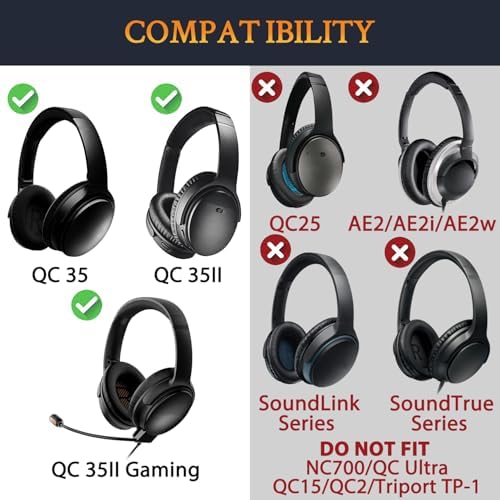 SOULWIT Ear Pads Cushions + Headband + Silicone Earpads Cover Protector, Replacement Kit for Bose QuietComfort 35 QC35, QC35 ii Over-Ear Headphones - Black