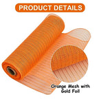 TONIFUL 2 Rolls 10 Inch Orange Decorative Mesh Ribbbon Rolls, Fabric Mesh with Foil for Mesh Wreath Supplies, Front Door Wreath Crafts Tree Decor Christmas NewYears Halloween Decoration (10 yds/roll)