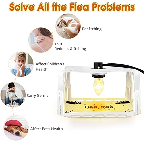 Flea Traps for Inside Your Home, 2 Pack Flea Trap Light Indoor, Bedbug Killer w/Sticky Pads Refills & Light Bulb Replacement, Safe Natural House Pest Control Infestation Treatment Trap Lamp for Pet