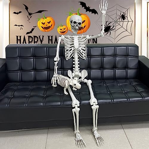 Lodou 5.4Ft Posable Life Size Human Adult Skeletons Plastic Human Bones with Movable Joints for Halloween Decoration