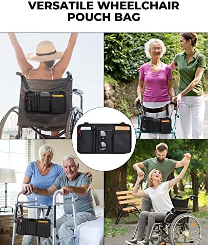JOYTUTUS Walker Side Bag, Wheelchair Armrest Storage Pouch with Cup Holder, Wheelchair Accessories for Seniors, Walker Bag Cup Holder for Walker, Rollator, Electric Scooter or Wheelchair Black