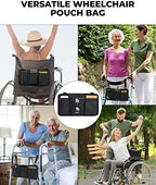 JOYTUTUS Walker Side Bag, Wheelchair Armrest Storage Pouch with Cup Holder, Wheelchair Accessories for Seniors, Walker Bag Cup Holder for Walker, Rollator, Electric Scooter or Wheelchair Black