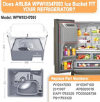 Upgraded Refrigerator Ice Bucket W11129522 Compatible with Whirlpool Ice Maker Replacement Parts W10564750 KitchenAid Removable Ice Bin 4545220 EAP12114487 PD00041826 PS12114487 Freezer Ice Container