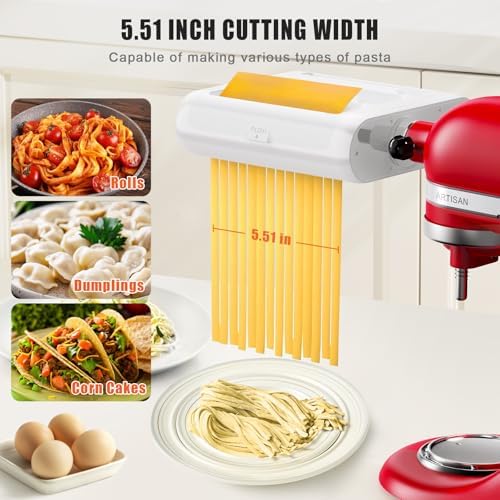 Pasta Maker Upgrade 3 in 1 Attachment for KitchenAid Stand Mixers - Includes Pasta Roller/Spaghetti Cutter/Fettuccine Cutter and Cleaning Brush - Kitchen Aid Accessories for Homemade Fresh Pasta