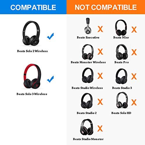 Link Dream Replacement Ear Pads for Beats Solo 2 & 3 - Memory Foam Earpads Cushion Cover for Wireless Headphones (Red)