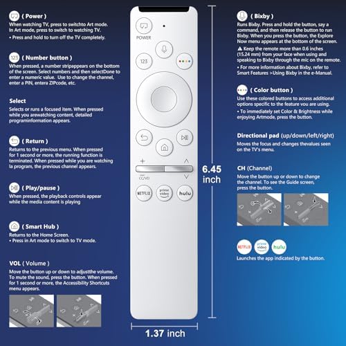 Voice Remote for Samsung-Smart-TV-Remote-Control-Replacement, Universal for Samsung Frame Crystal QLED OLED UHD 4K 8K Voice Smart TV