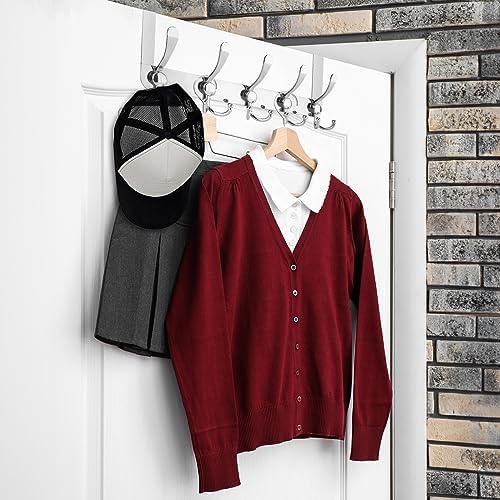 TICONN Over The Door Hooks, 5 Heavy Duty Tri Coat Rack All Metal Coat Hanger for Jacket Hat Towel Bags in Bathroom Bedroom Dorm (Chrome, 1PK)