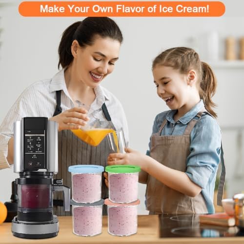Creami Pints and Lids for Ninja, 4PCS Creamy Icecream Containers Cups Jars Tubs Canisters Set, Smoothie Pot Compatible with NC299AMZ & NC300s Series Creamer Ice Cream Maker Machine Accessories