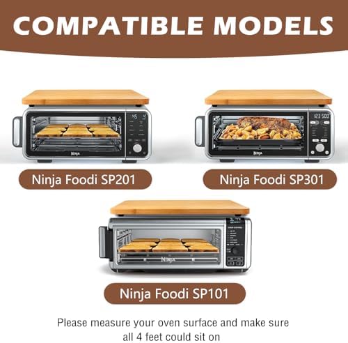 Bamboo Cutting Board Compatible with Ninja Foodi SP101 SP201 SP301 Air Fryer Oven, Accessories for Countertop Convection Toaster Oven, Creates Storage Space, Heat Resistant Silicone Feet
