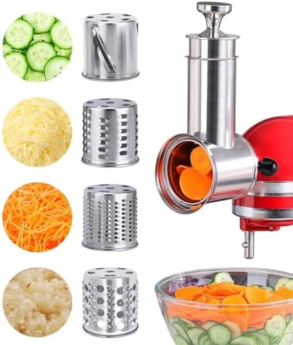 Stainless Steel Slicer Shredder Attachment for KitchenAid Mixers, Large Salad Maker,Cheese Grater Accessories with 4 Thick Blades,Dishwasher Safe