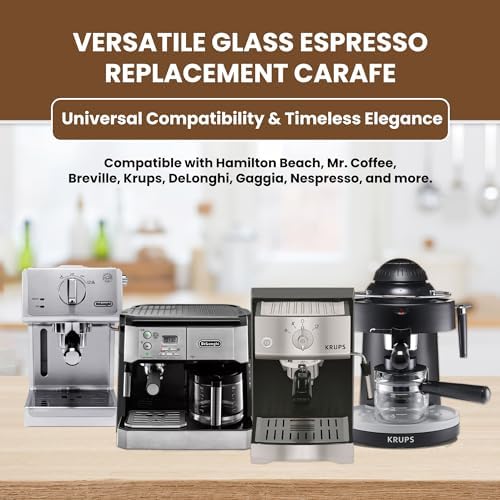 Cafe Brew Collection Premium 4-Cup Universal Glass Espresso Carafe Replacement - Fits Hamilton Beach, Mr. Coffee, Breville, and More Espresso Machines