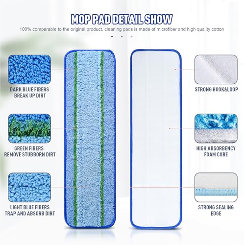 6 Pack Upgraded Microfiber Mop Pads for Rubbermaid Commercial 18 Inch Mop and 17 Inch Mop, Reusable Wet & Dry Commercial Cleaning Mop Refill Replacement Head for Multi-Surface Floors, Without Handle