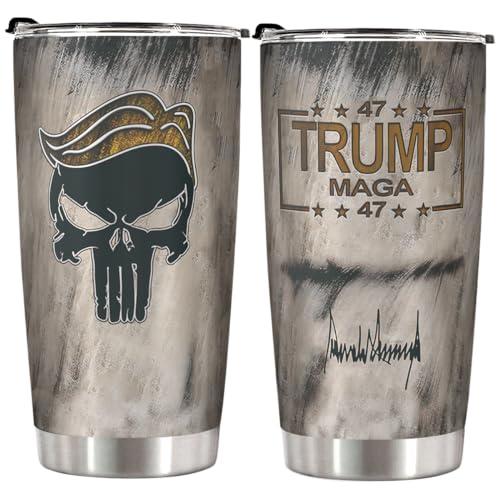 Joymarke Make America Great Again Trump Tumbler 2024, Skull American Flag 20 Oz Tumbler, Patriotic Birthday Gifts for Women Men, USA Flag Tumbler Insulated Cup With Lid, Republican Tumbler Cups