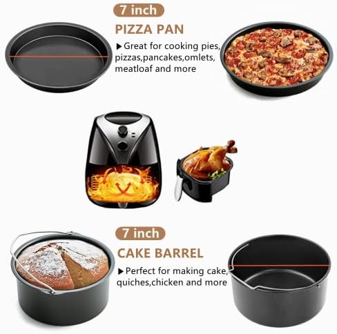 Air Fryer Accessories for Ninja Gowise Cosori Phillips Cozyna Gourmia Zeny, for 5.5/5.8/6.5 QT with 7 inch Cake Barrel,Pizza Pan and nore