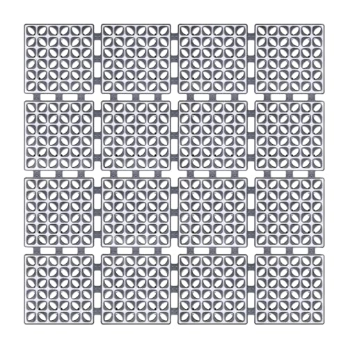 Square Shower Mat Non Slip - Shower Floor Mat with Suction Cups and Drain Holes - Anti Slip Shower Stall Mat for Elderly Kids - Machine Washable 24 x 24 inch Grey