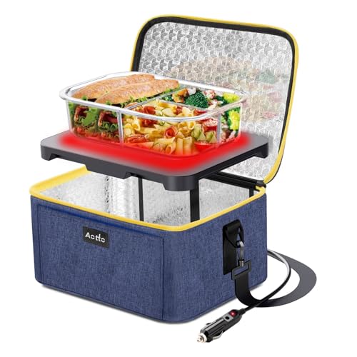Aotto Portable Oven, 12V 24V 2-in-1 Car Food Warmer Mini Portable Microwave, Personal Heated Lunch Box Warmer for Work Reheating and Cooking Meals in Truck/Vehicle/Travel/Camping, Navy Blue