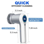 Electric Spin Scrubber, Power Scrubber Cordless Electric Shower Scrubber for Cleaning with LED Display, for Bathroom, Tub, Kitchen Stove, Tile Grout with 4 Brush Heads (Gray)