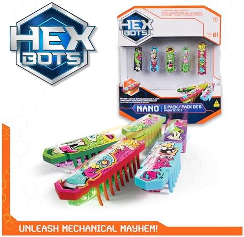 Nano 5 Pack, 4 Nano Bots with Bonus Flash Nano, Sensory Toys for Kids & Cats with Vibration Technology, Insect Toys & Mini Robot Toy for Kids Ages 3 & Up