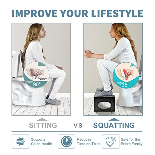 BQYPOWER Toilet Stool, Bamboo 8 Inch Toilet Potty Stool, Foldable Bathroom Poop Stool with Non-Slip Mat for Adults Children…