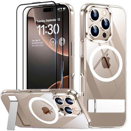 SPIDERCASE Magnetic for iPhone 16 Pro Max Case, with 2Pcs [Tempered Glass Screen Protector] [ Military Grade Drop Protection] Invisible Kickstand Slim Case for iPhone 16 Pro Max 6.9", Clear