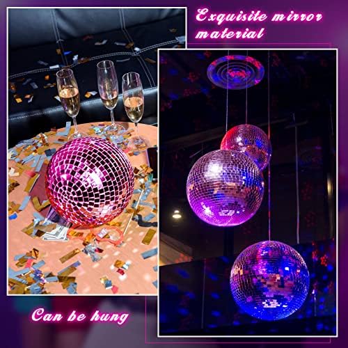 WILLBOND 12 Pack Disco Ball Mirror Ball with Hanging Ring for Fun Retro Disco Party Decorations Party Dj Lighting Effect Stage Props Game Accessories, 5.91", 3.94", 3.15", 2.36"(Pink)