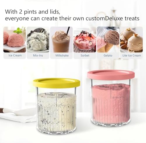 vione Replacement for Ninja Creami Deluxe Pints and Lids – 2 pack, 24 oz. Pint Containers Compatible with NC501, NC500 Series – BPA Free, Dishwasher Safe, Assorted Colors