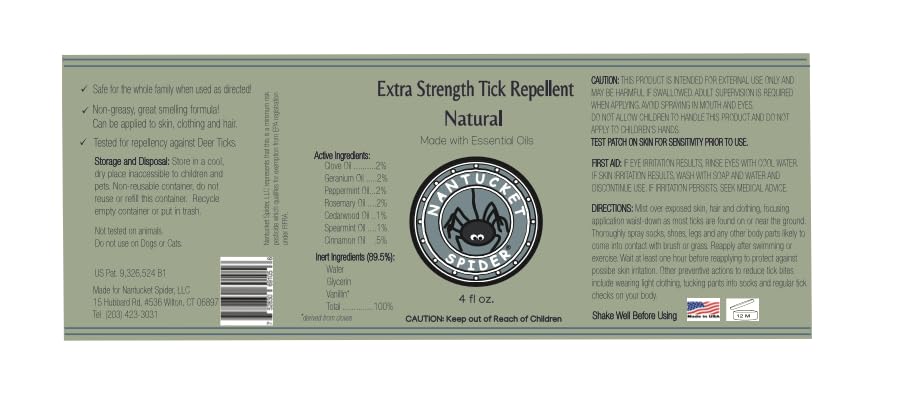 Nantucket Spider Extra Strength Tick Repellent Spray 2 Pack | 4 Ounce Travel Size | Natural Tick Repellent for People | Made in The USA with 100% Organic Essential Oils
