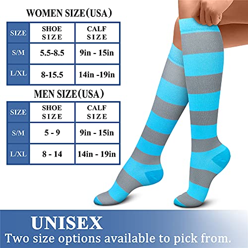 CHARMKING Compression Socks for Women & Men (8 Pairs) 15-20 mmHg Graduated Copper Support Socks are Best for Pregnant, Nurses - Boost Performance, Circulation, Knee High & Wide Calf (L/XL, Multi 42)
