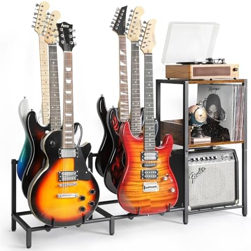 Bikoney 6 Guitar Stand, Guitar Rack for Electric Guitar and Bass, Guitar Stands Floor for Multiple Guitars, Multi Guitar Stand with Amp Stand for Guitar Accessories, Guitar Holder for Music Studio