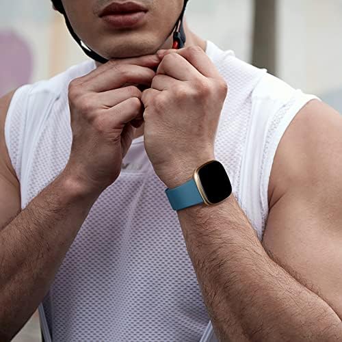Dirrelo Bands Compatible for Fitbit Versa 3 & Sense, (4-Pack) Replacement TPU Sport Wristbands Accessories Strap for Versa 3 Sense Band Women Men, Large (Black Dark Blue Indigo Gray)