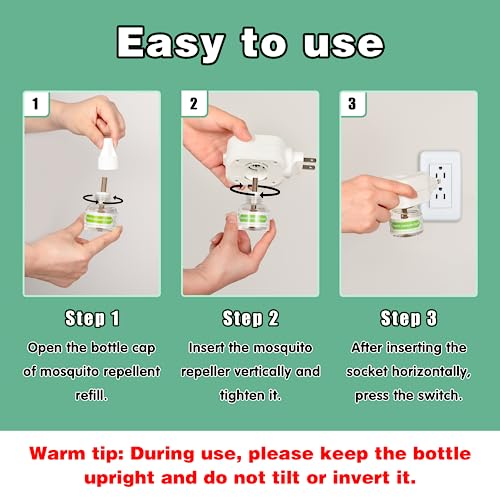 Q5 Mosquito Repeller, Electronic Mosquito Repellent Plug in Indoor Use, Includes 2-Pack 280 Hr Repellent Refills, No Candles or Flames, DEET-Free, for Home, Bedroom, Office, Kitchen (White)