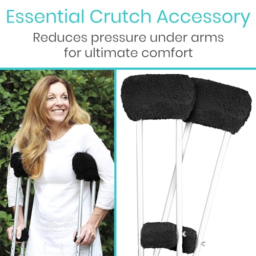 Vive Sheepskin Crutch Pads & Hand Grips for Adults, Kids, Crutches, Armpits - Accessories Knee Scooter Foot Injuries Pillow for 5ft Medical 6 feet Youth Padding Arm Underarm Folding Walking Crutches