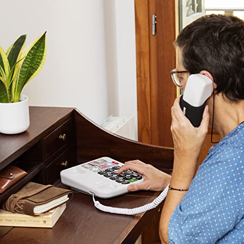 Big Button Phone for Seniors with SOS Pendant | Corded Landline Telephone | Large Braille Buttons for Visually Impaired | Amplified Ringer for Hearing Impaired | Ergonomic Grip